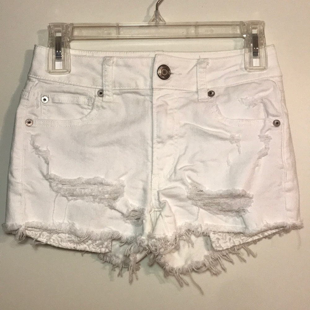 Distressed White Denim Shorts American Eagle